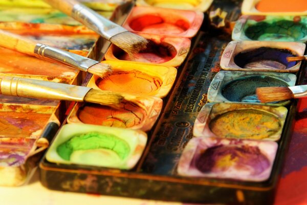 Watercolor paints close-up