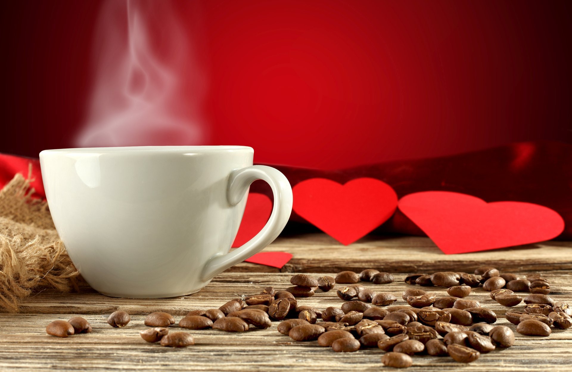 cup white drink steam coffee heart hearts hearts red background