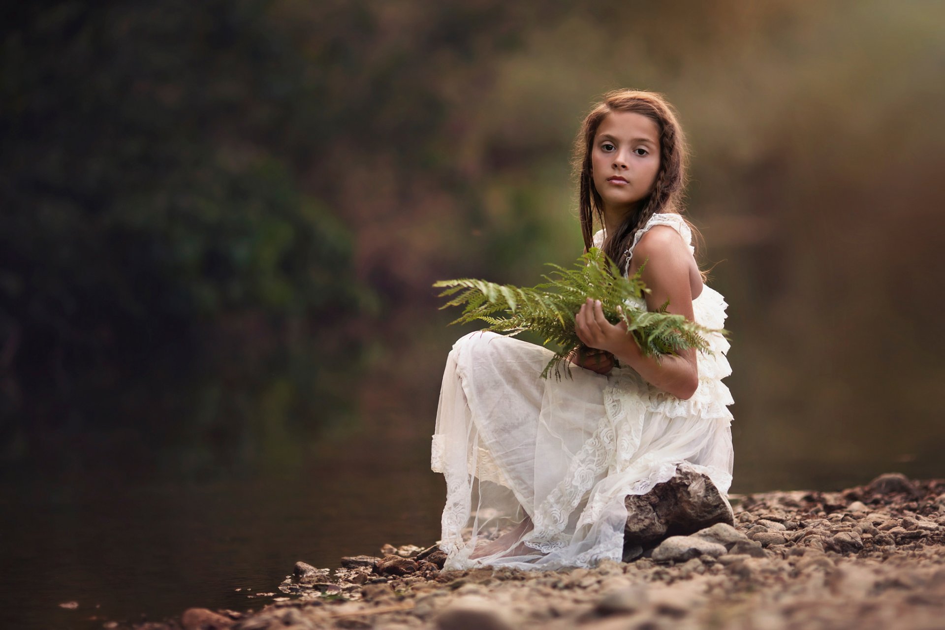 veselina alexandrova girl pigtails dress bokeh