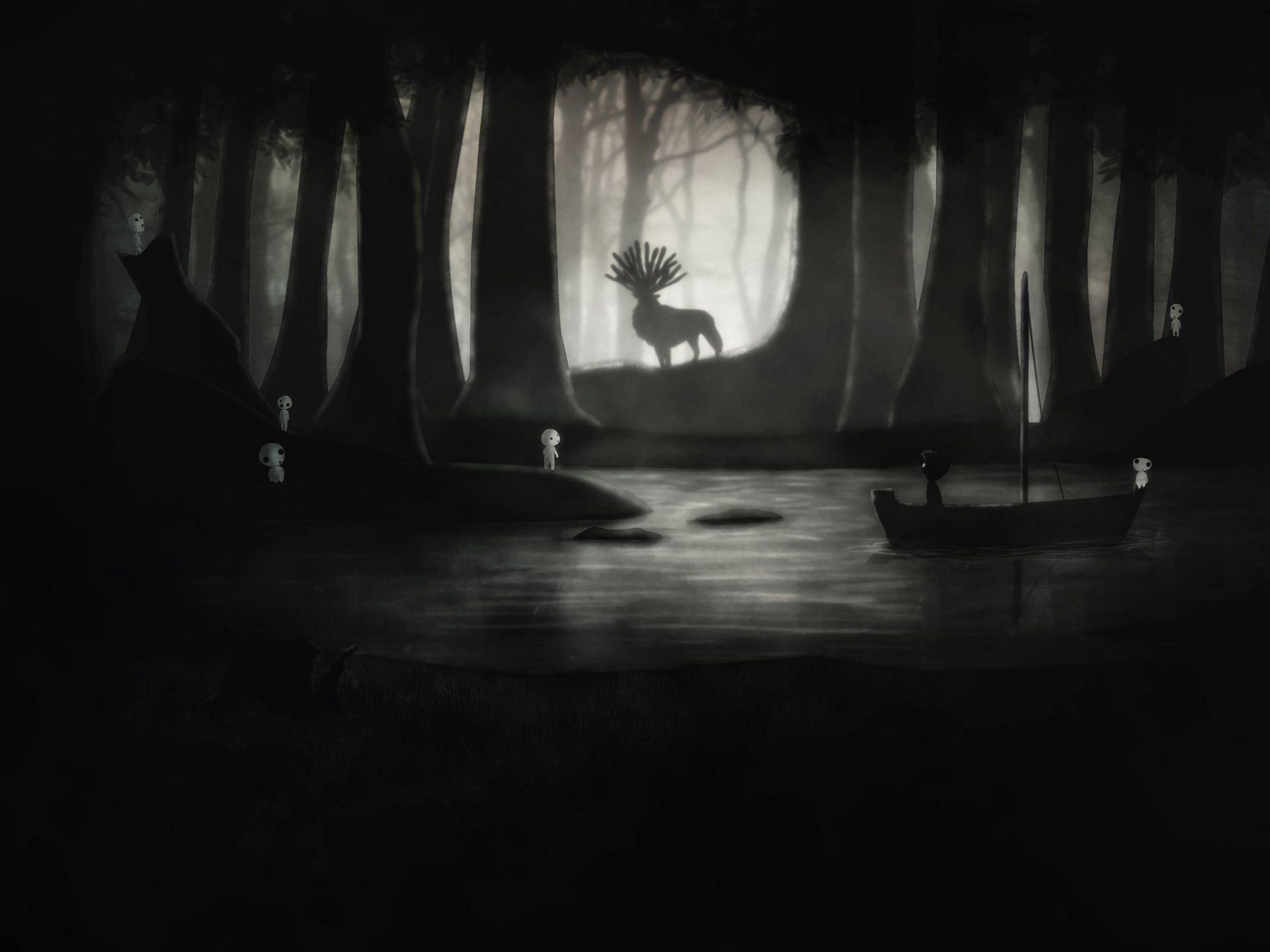 arte nascita notte bw fiume ragazzo cervo