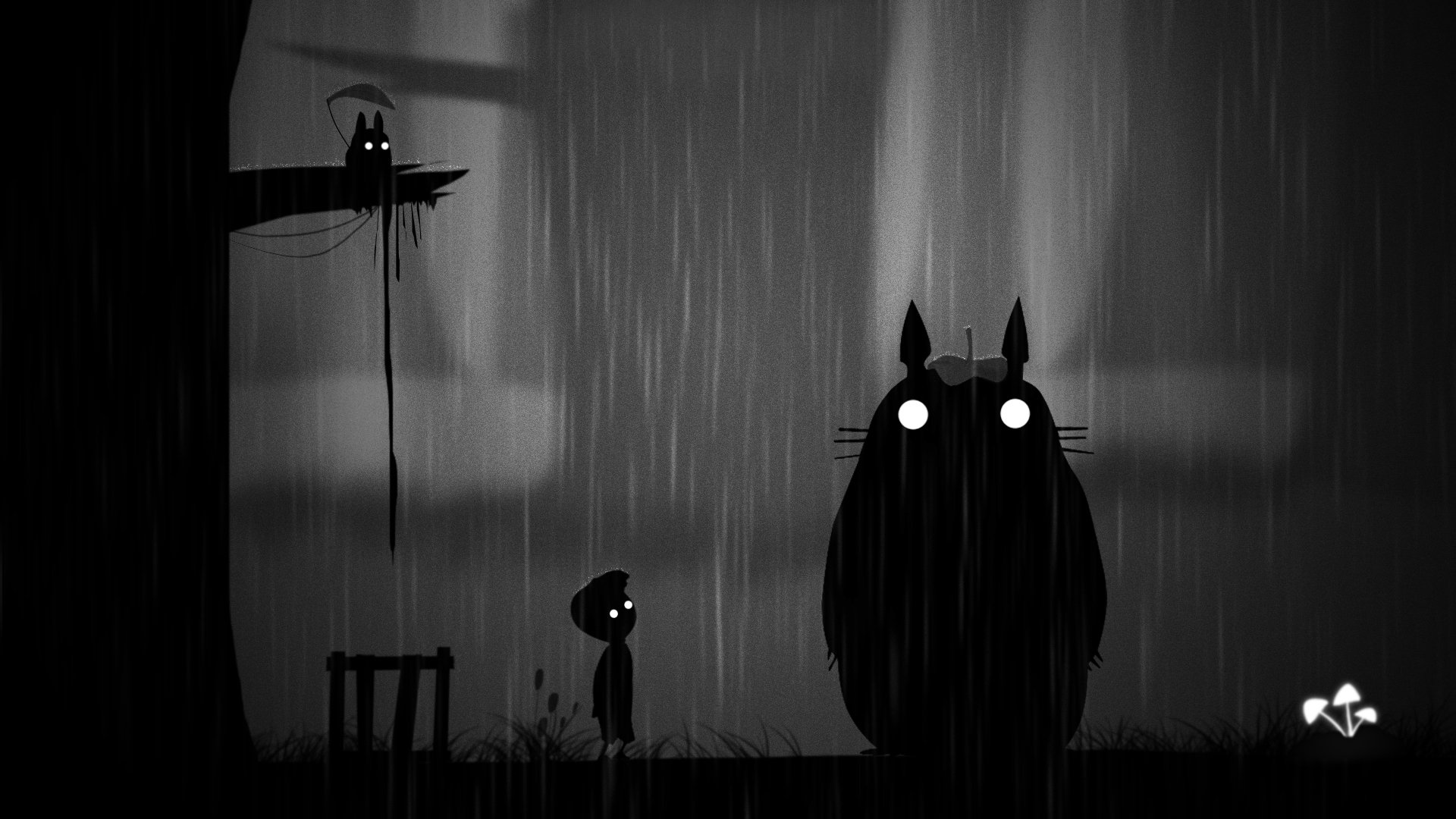 art limbo. chłopiec totoro noc deszcz