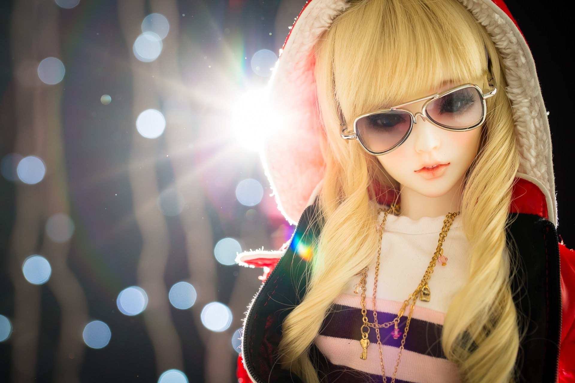 toys doll sunglasses hair locks hood