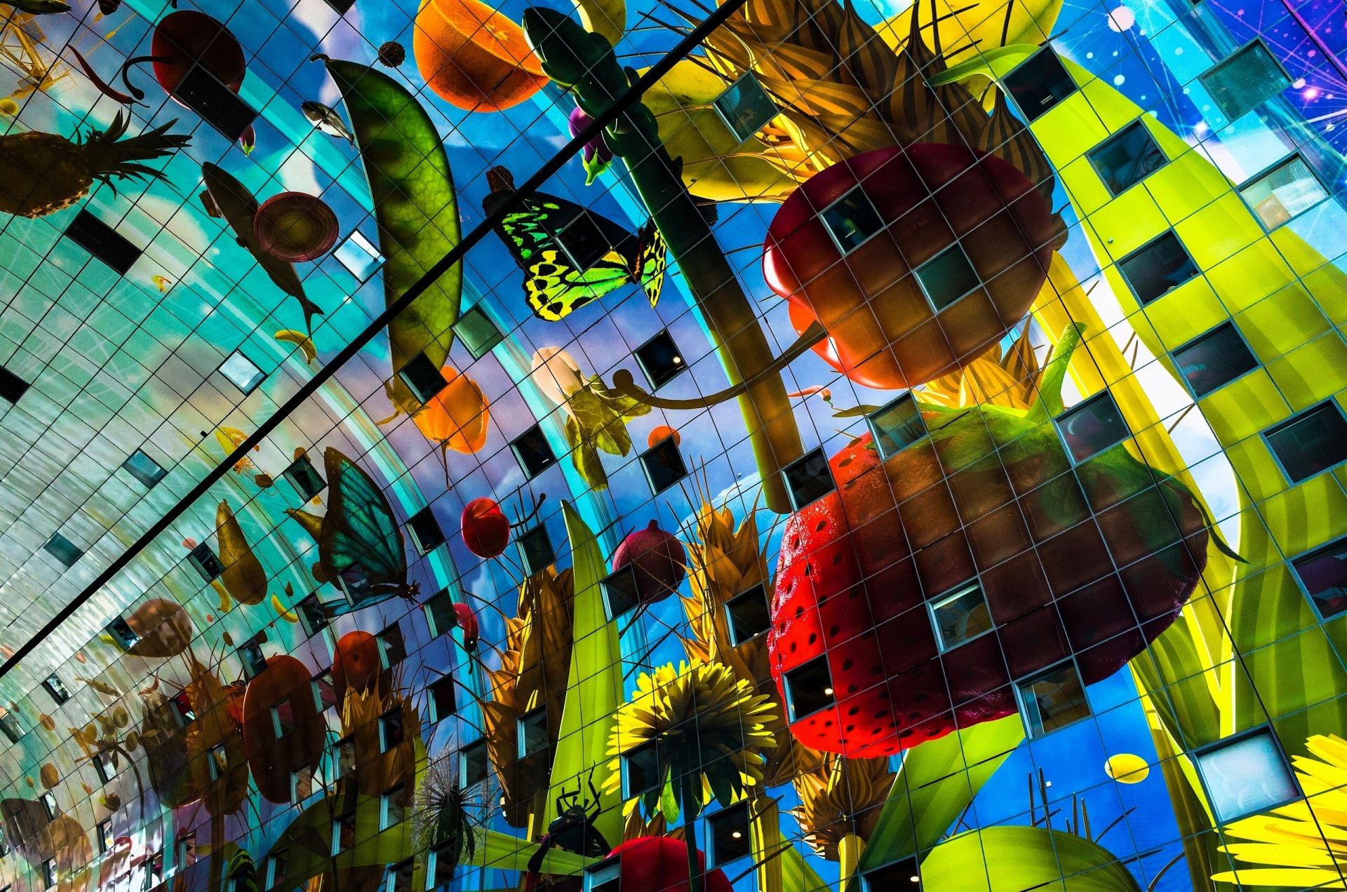 markthal rotterdam indoor market rotterdam netherlands architecture building fruits vegetable