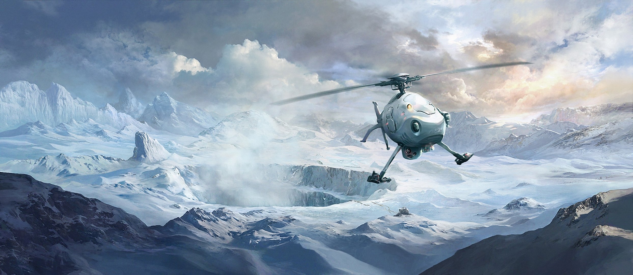 arte invierno montañas nubes nieve