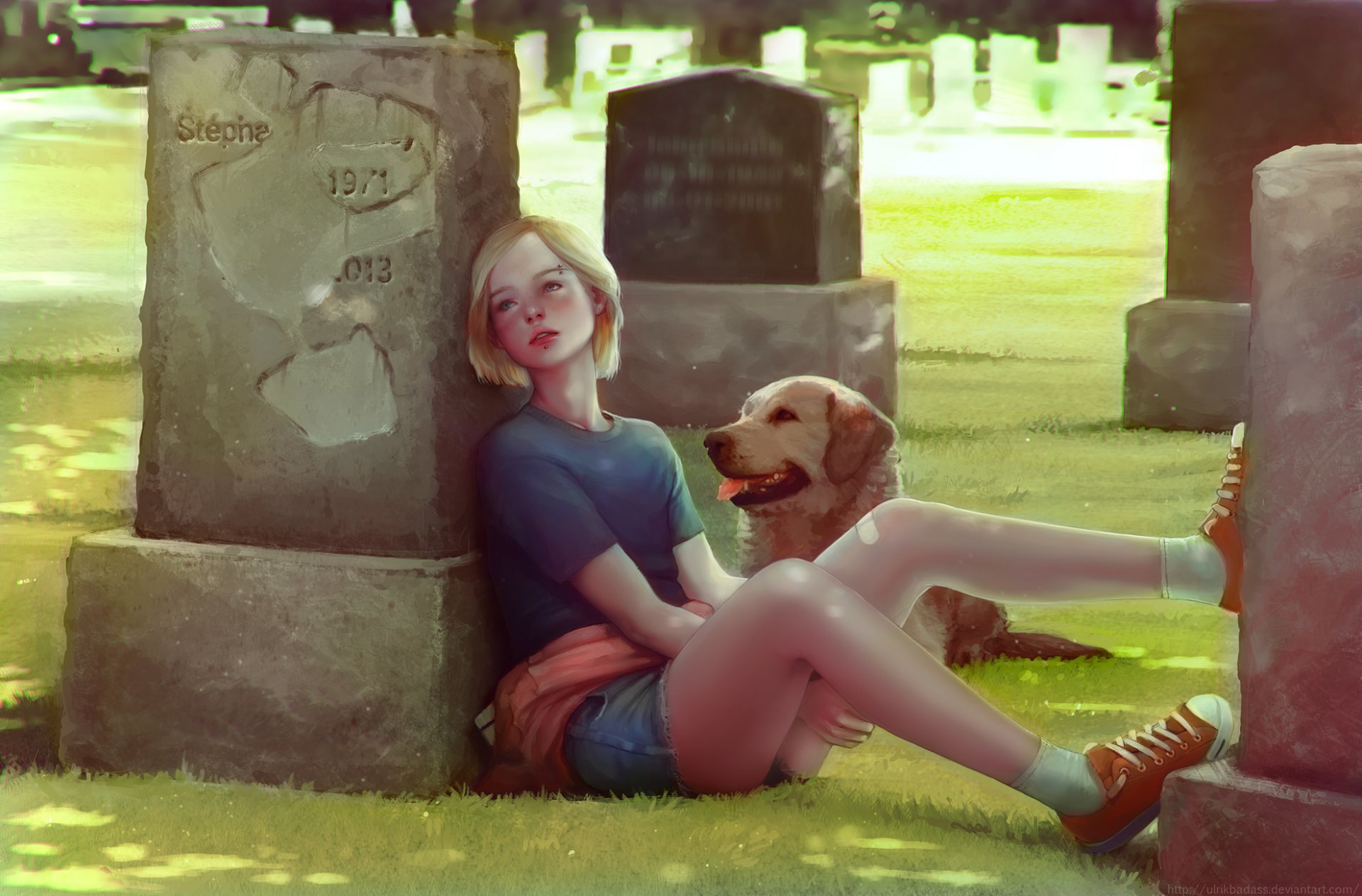 kunst friedhof grabstein mädchen hund