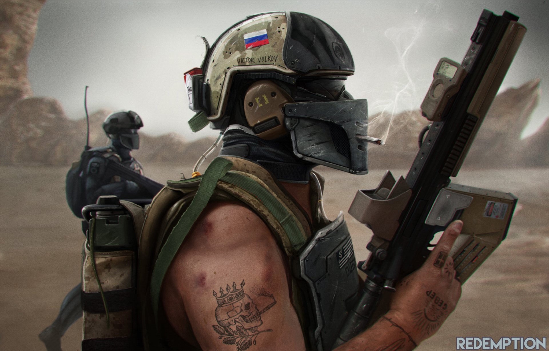 soldado arte ruso casco ametralladora cigarrillo fuma guerra gafas