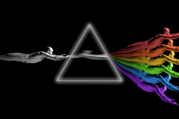 A person passes through a prism and is divided