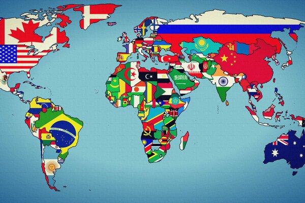 Carte géographique du monde avec les drapeaux des pays