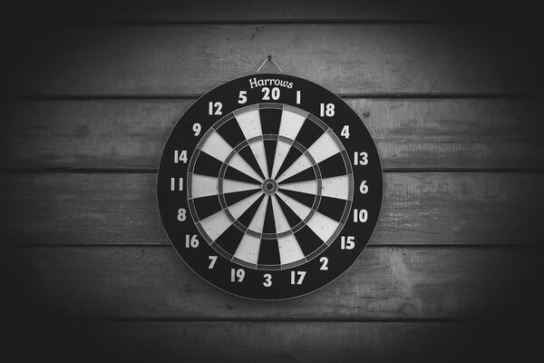 A dartboard target hanging on a board wall