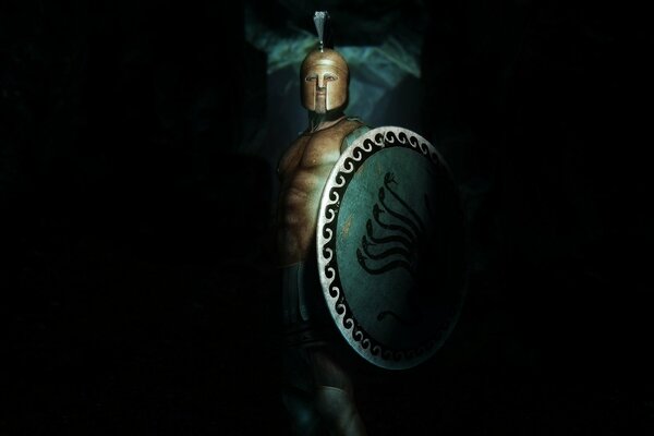 Guerrier dans le noir. Armure. Bouclier