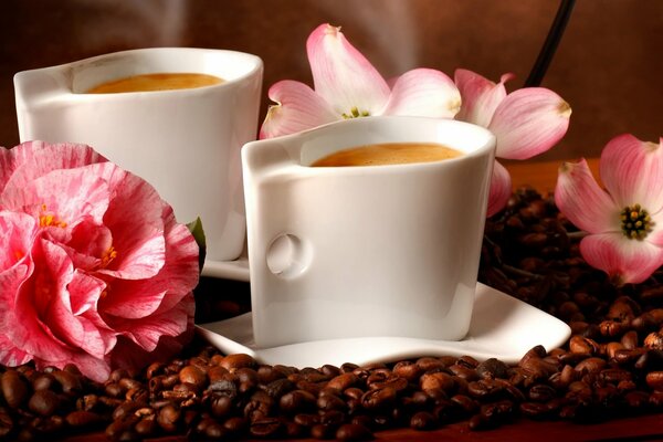 Una ricca mattina di caffè con fiori