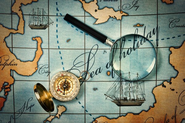 Compass, magnifying glass, ancient map, everything a novice pirate needs