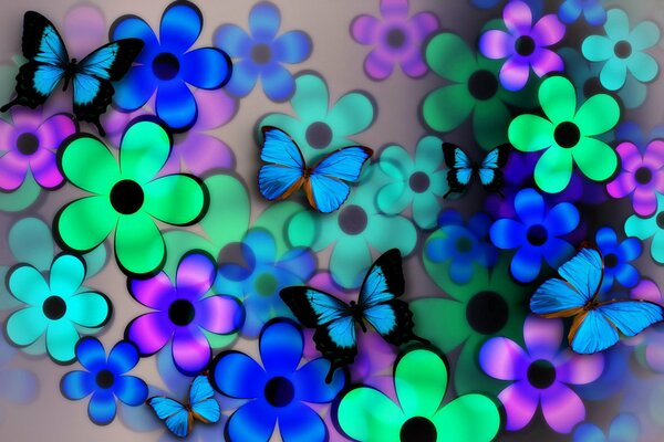 Schmetterlinge mischten sich mit bunten Blumen