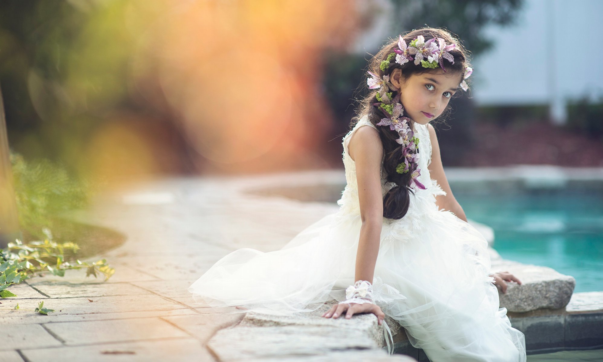 niña vestido trenza flores