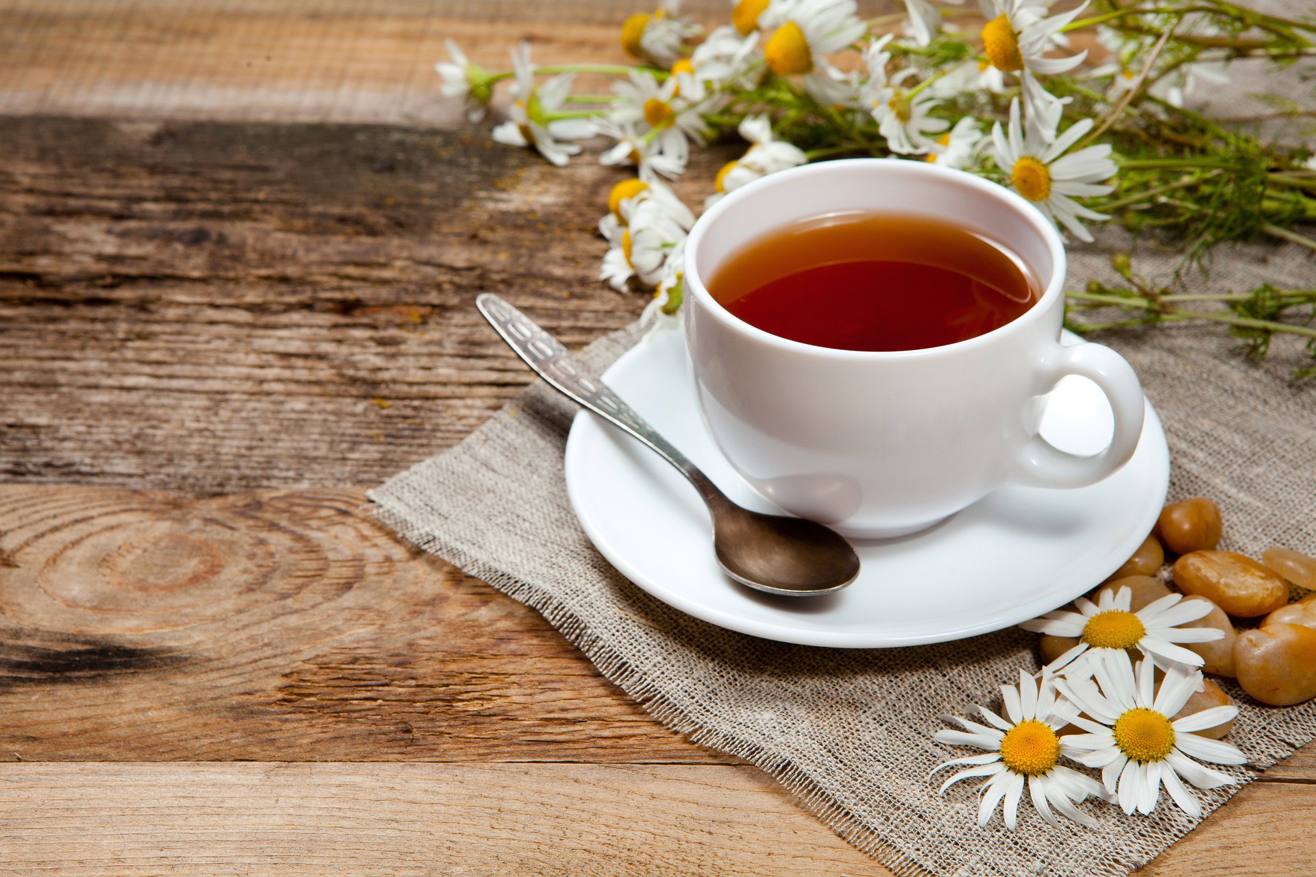 mug saucer spoon chamomile tea drink