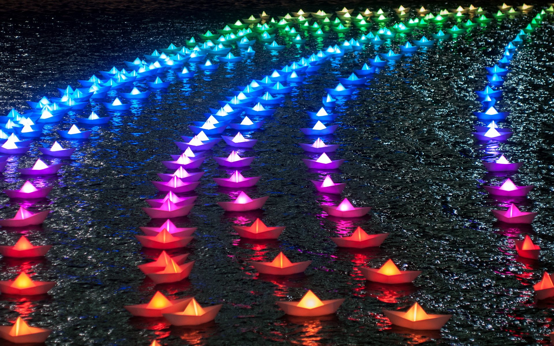 rainbow boats lights paper boats color