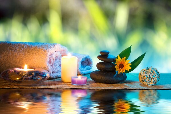 Relax in spa, pietre, candele, fiori