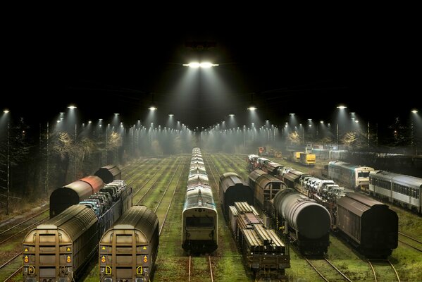 Dark train station with vogons at night