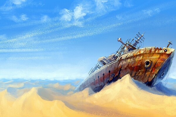 Arte immagine nave nel deserto