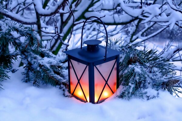 Winter lantern and snow is beautiful