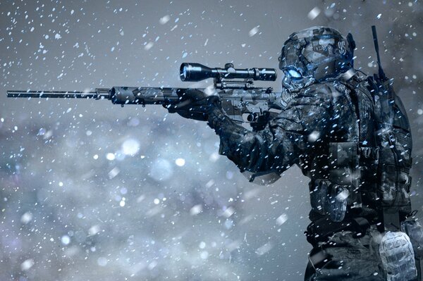 Снайпер в снежную бурю