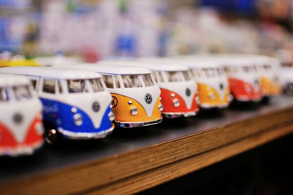 Volkswagen toy cars on the table