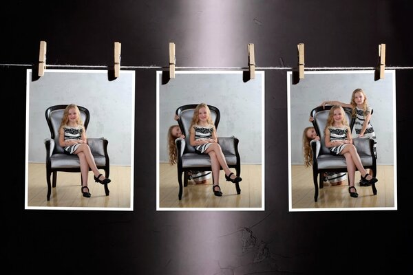 Коллаж из фотографий девочки на кресле
