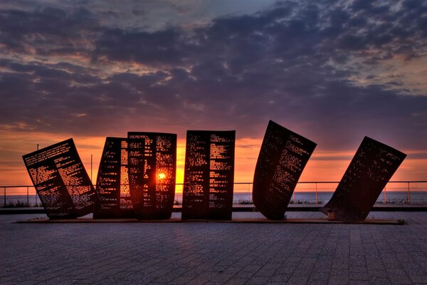 Katwijk monument in the Netherlands at sunset