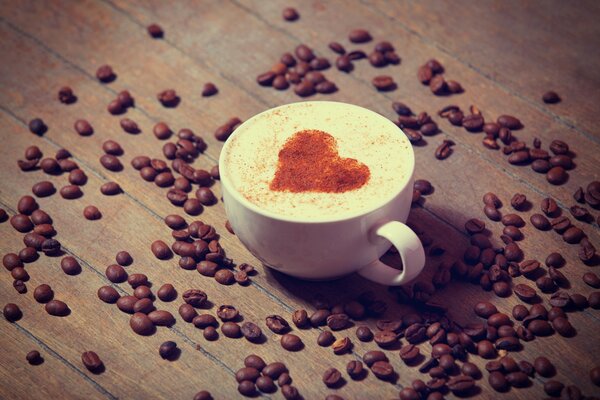 Coffee with milk heart in a cup