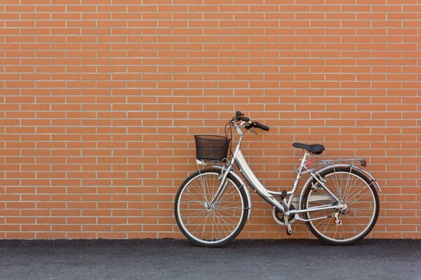 Bicicleta plateada contra pared de ladrillo