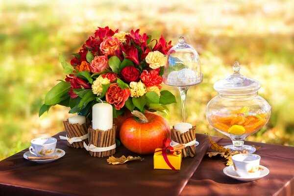 Picture autumn picnic in nature