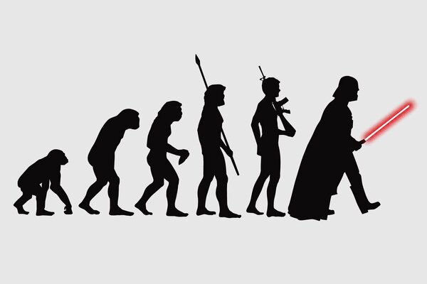 Silhouettes of evolution figures on a gray background