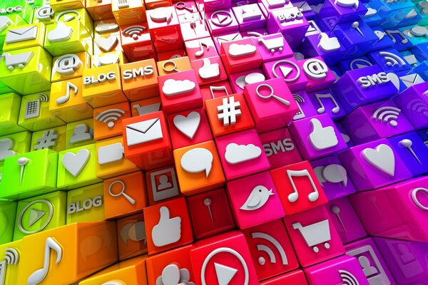 Image of bright multicolored social network icons