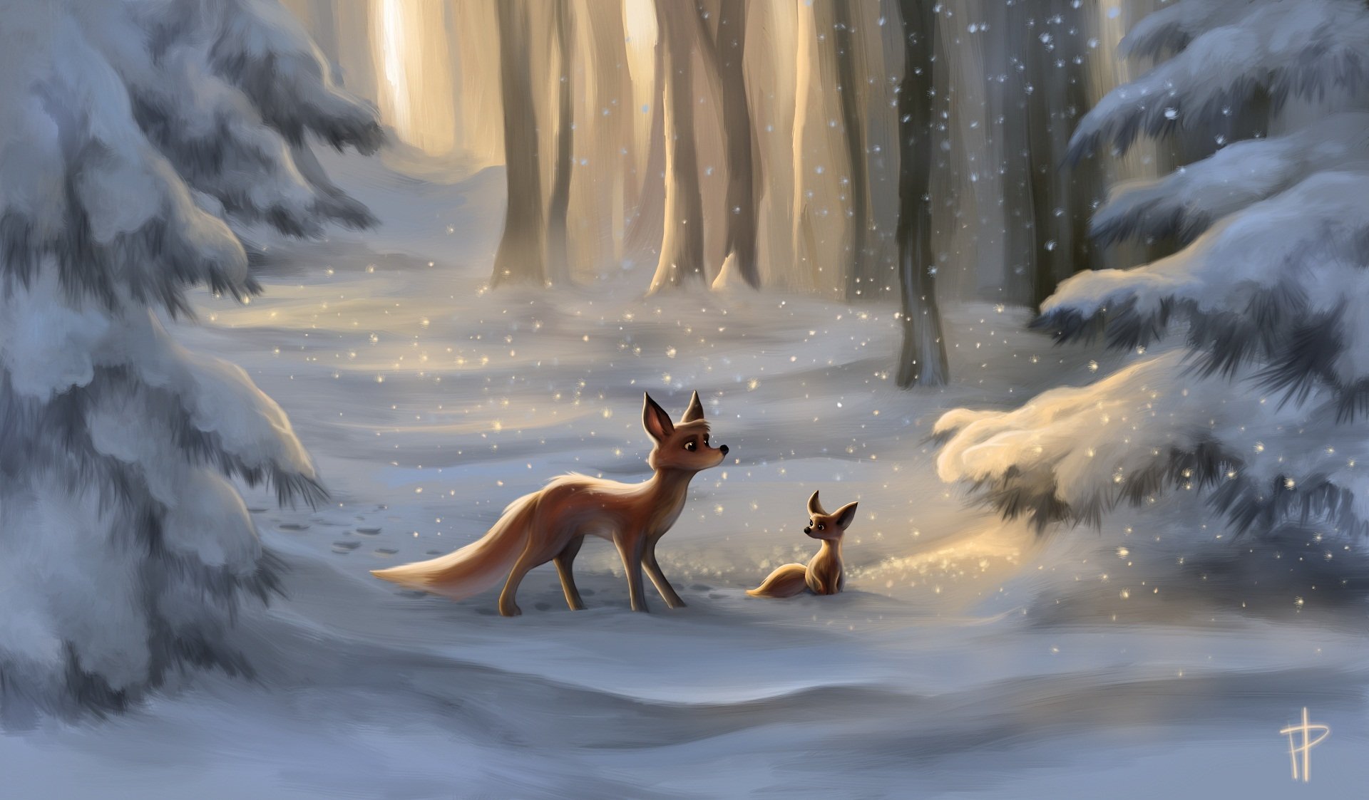 kunst gemalte landschaft fuchs fuchs schnee