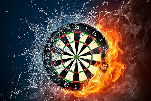 A dartboard in water and fire