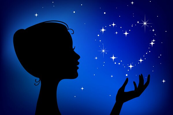 Profil eines Mädchens in der Nacht unter den Sternen
