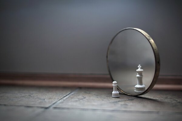 Each white pawn looking at itself in the mirror sees itself as a queen. We always see what we want in the reflection