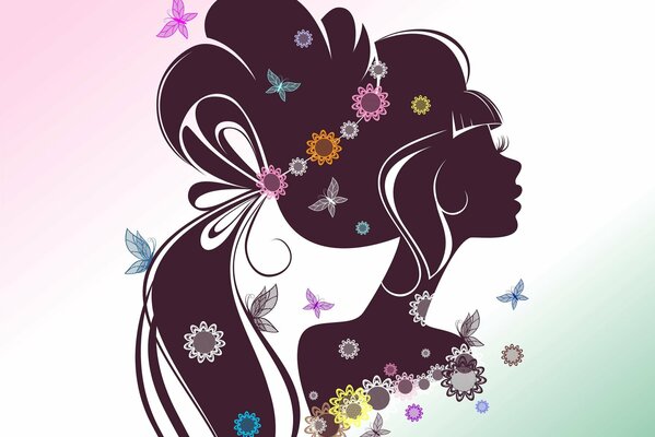 Silhouette image of a girl with a beautiful hairstyle