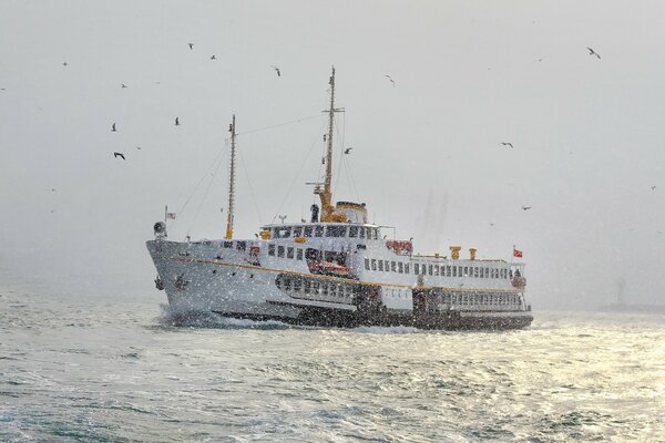 Ferry to the Bosporus sea, Turkey, Istanbul, in winter