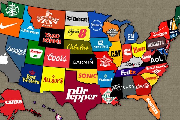 Global map with the name of popular food brands
