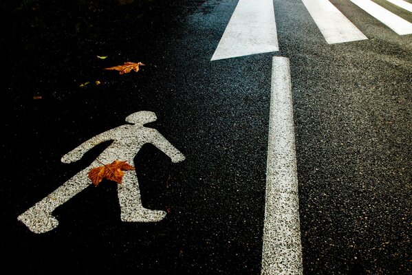 Lustige Silhouette auf Asphalt im Herbst