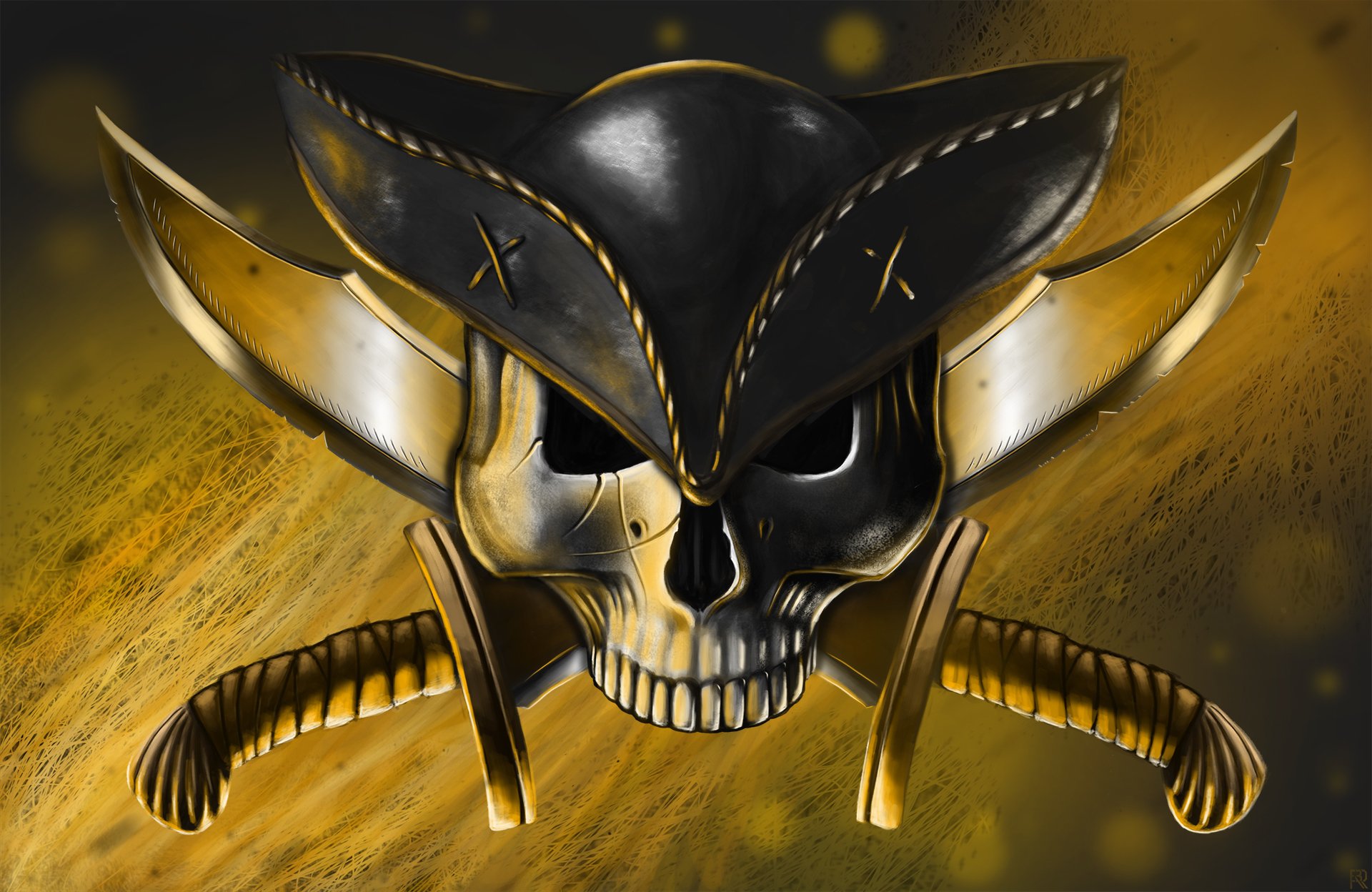 arte pirata cranio cappello armi coltelli jolly roger