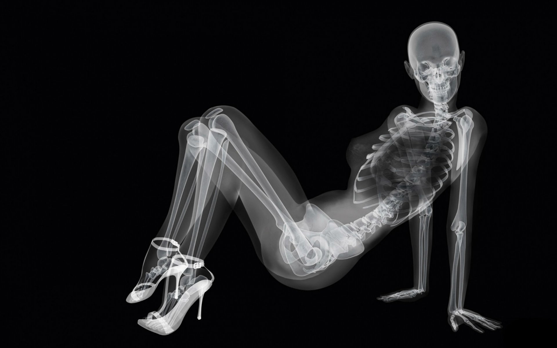 girl skeleton x-rays black background