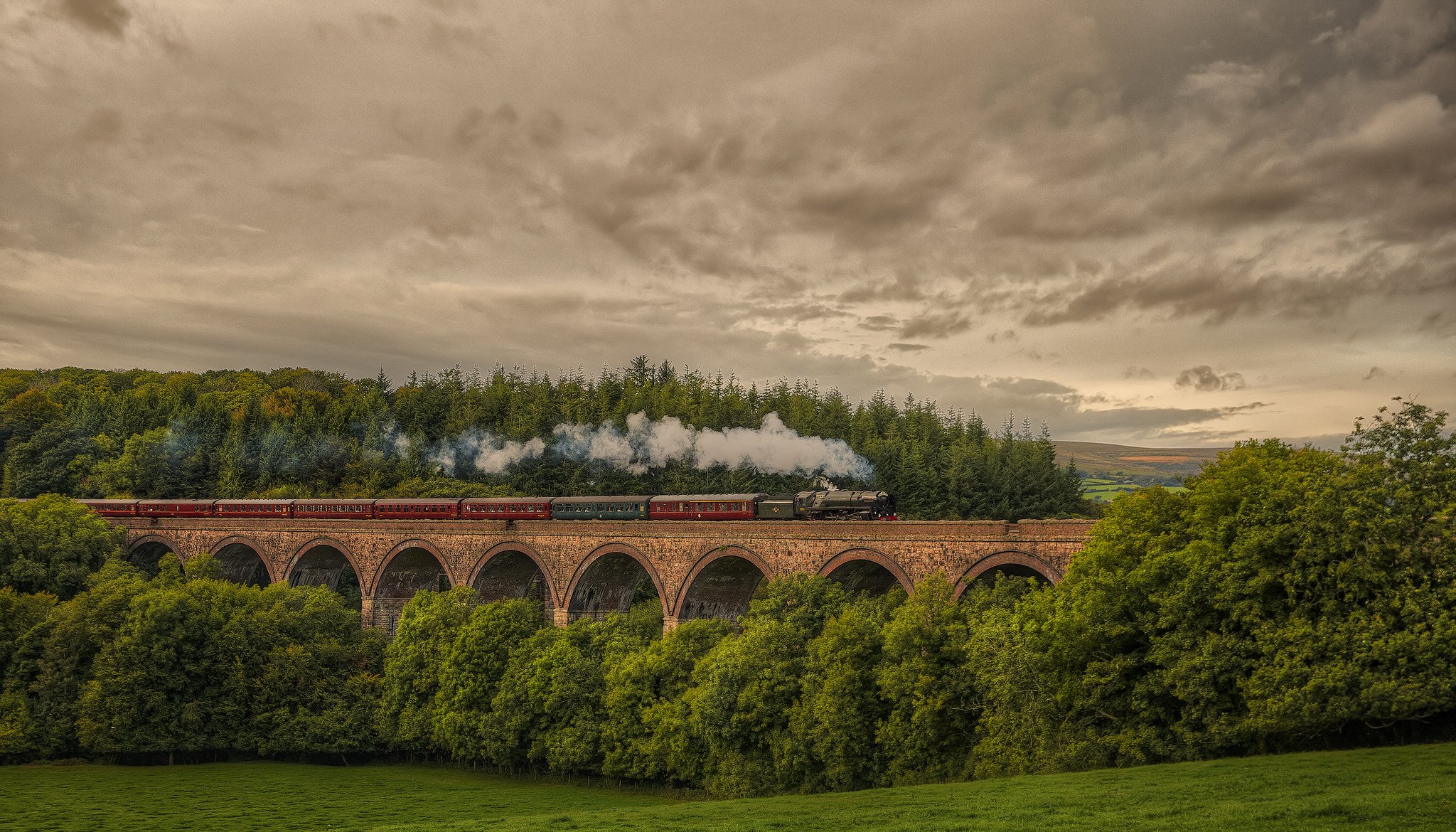 england steam engine train cornwood viaduc railroad nature forest