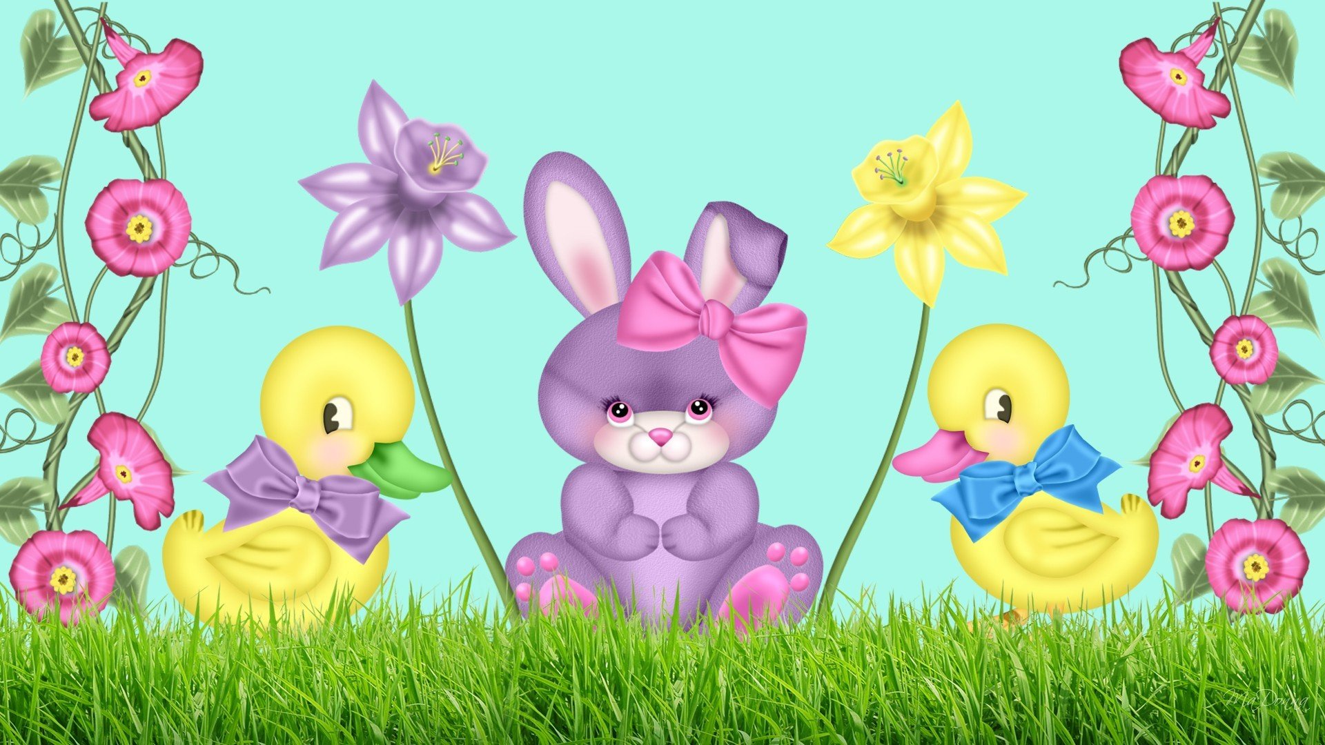 children s picture for small bunny bow ducks flowers bindweed narcissu