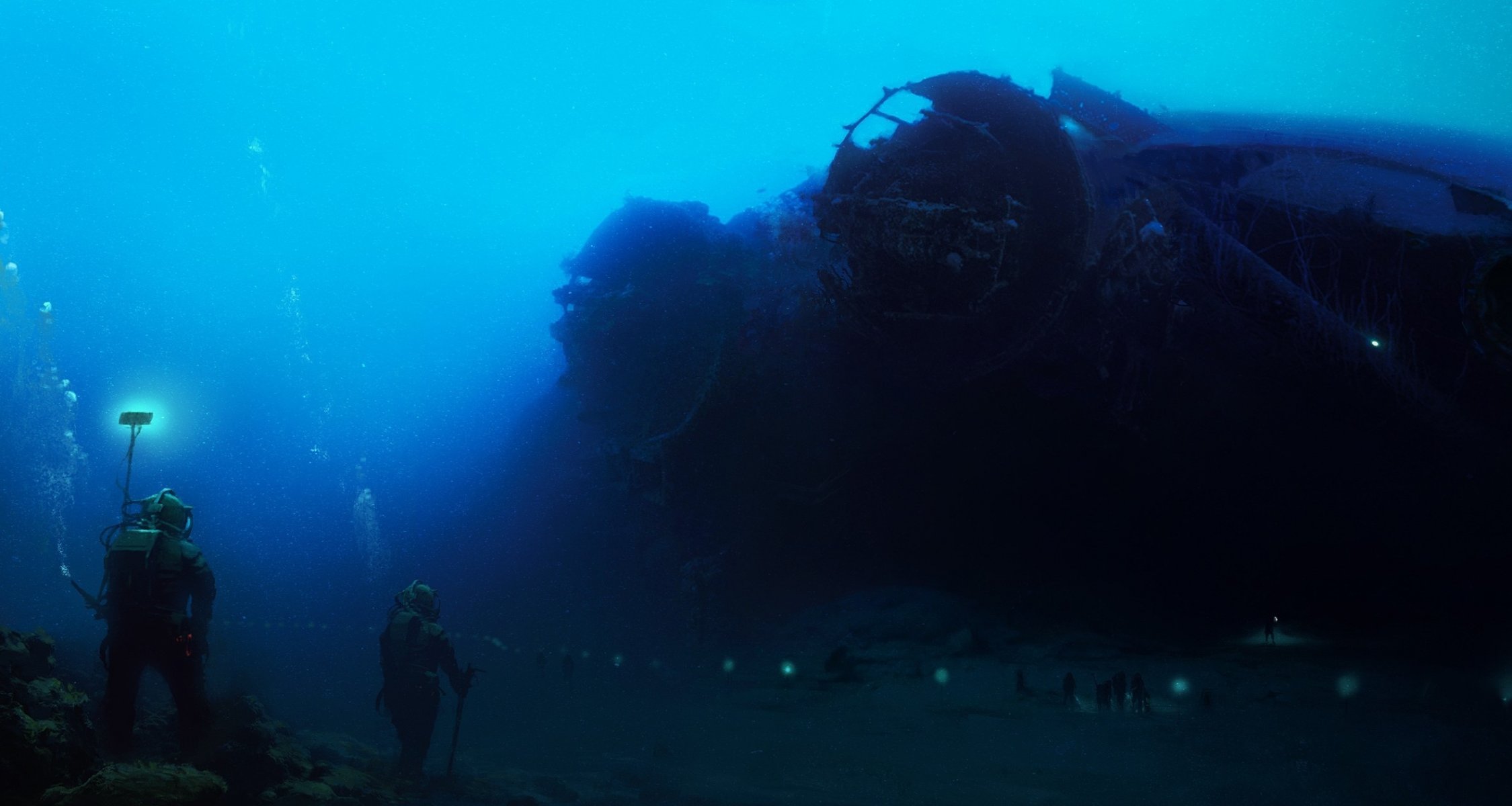 arte sott acqua mare persone scuba subacqueo nave spedizione scheletro