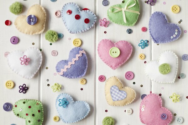 Cute hearts in textile style