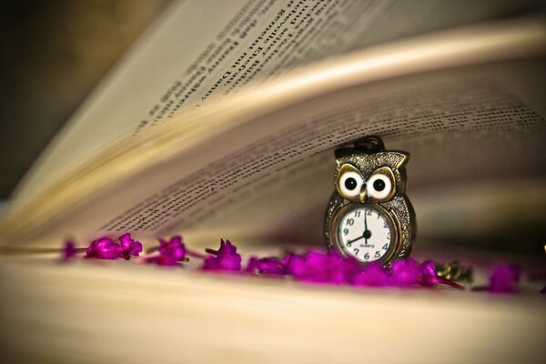 Mini watch in the form of an owl as a book bookmark