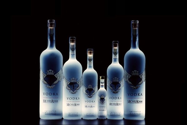 Sei bottiglie di vodka di marca alcolica