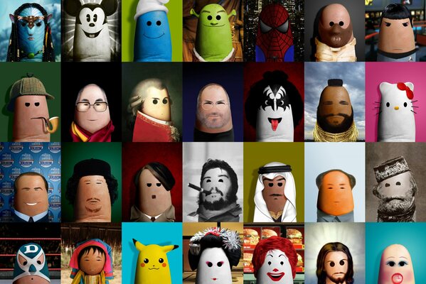 Selección creativa de personajes de dibujos animados y personalidades famosas
